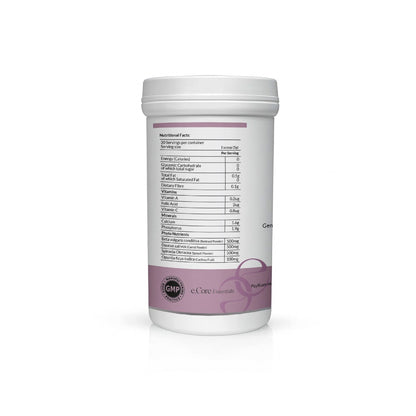 Back label of Elevate Wellness Daily Gut Cleanse tub showing nutritional information per serving; includes vitamins, minerals, and phytonutrients from beetroot, carrot, spinach, and cactus fruit.